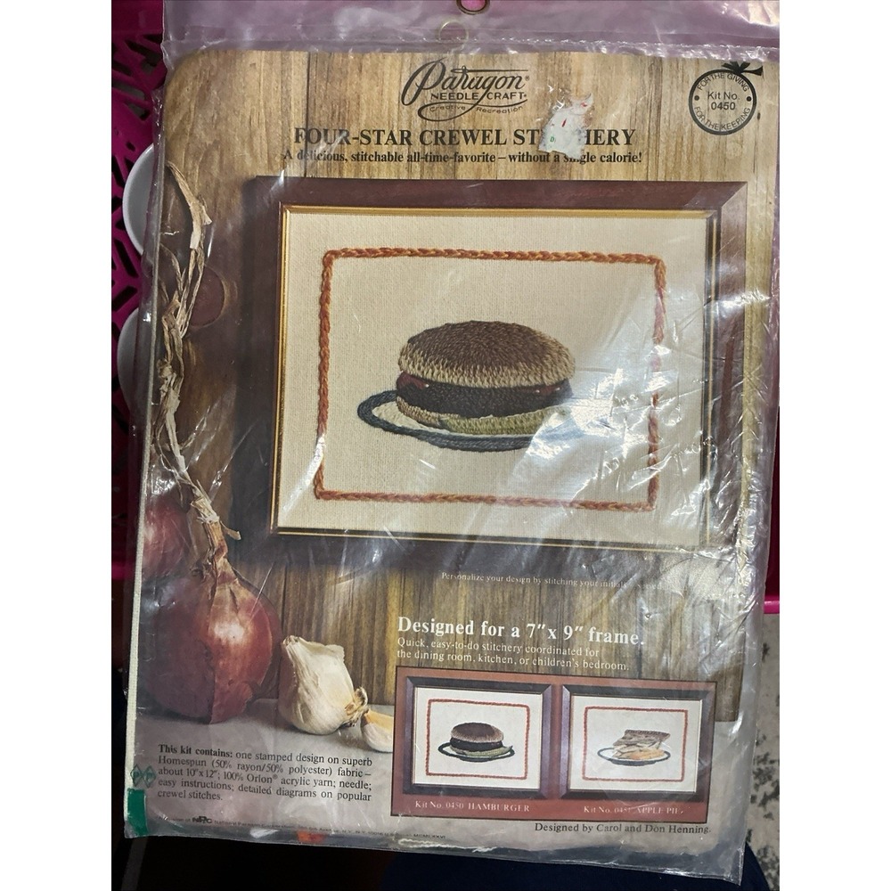 Vintage Paragon 1976 Crewel needle craft Kit No. 0450 unopened "Hamburger"